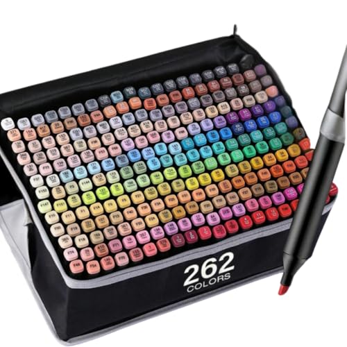 Conjunto de Canetas Marcador Permanente Canetinhas para Colorir Touch com Ponta Dupla para Desenhos Profissional e Escolar com Duas Pontas Hidrográficas com Estojo para Transporte Brashopmall® (262)