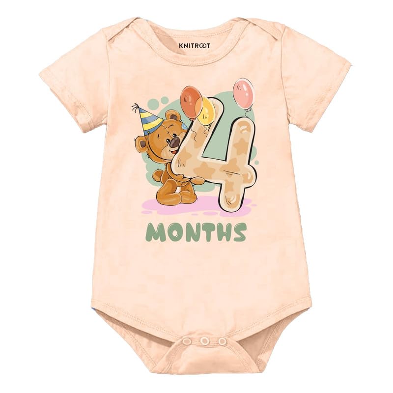 Image of Knitroot Monthly Birthday Teddy Special, Newborn Baby Half Sleeve Unisex Romper, Onesies, Sleepsuit, Body Suit, Envelope Neck, 1 to 12 Months Print, 0-12 Months, Infant Cloth for Boys & Girls