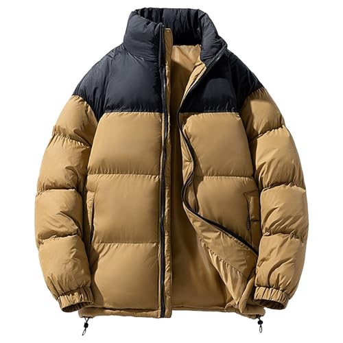 Mens Zip Up Stand Collar Puffer Jackets Thicken Winter Warm Water-Resistant Down Coat Padded Puffy Jacket Outwear