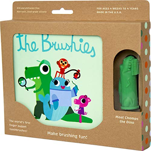 Image of The Brushies Chomps The Dino Baby & Toddler Toothbrush & Storybook Set/Dental Item and Book/Youth Tooth & Gum Care/Ages 4 Weeks to 4 Years