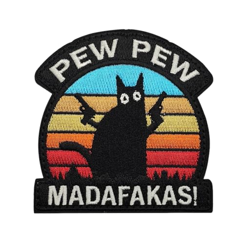 UIEXAY Pew Pew Madafakas Parche De Gato Negro Con Pistola Moral Parches Con Gancho Y Bucle Táctico Para Ropa Mochila Gorra De Béisbol Uniforme Chaleco Arnés Perros