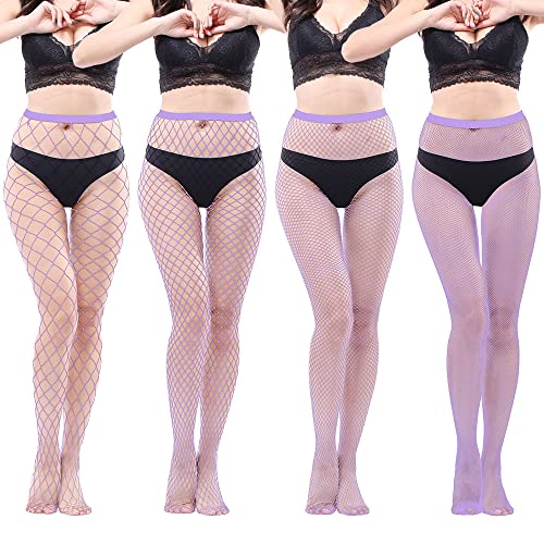 Image of SINROYEE Womens Plus Size High Waist Tights Fishnet Stockings Thigh High Pantyhose for Women 4 pieces