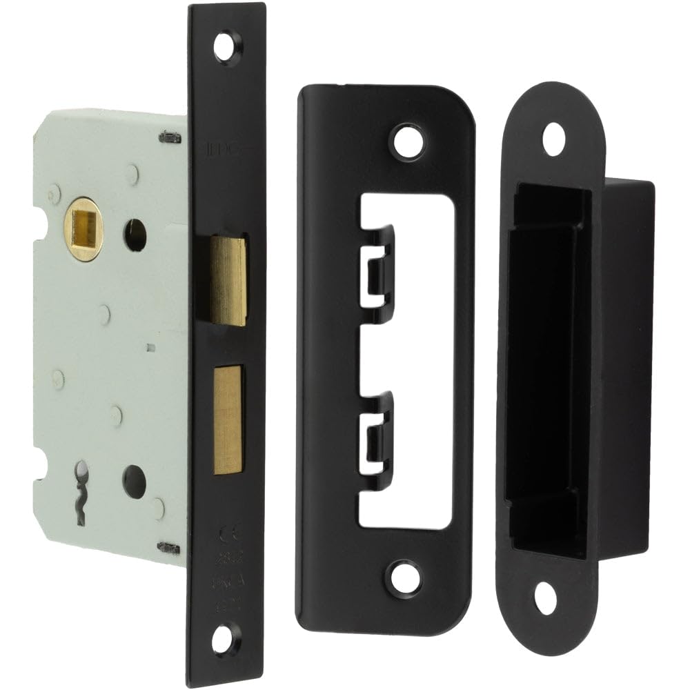 Loops Black 2 Lever Sashlocks With Square Forend And Radiused Strike Plate In Sleek Finish - Door Lock