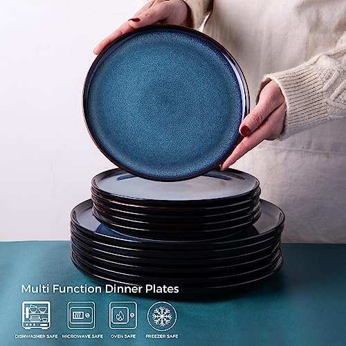Leratio Ceramic Dinner Plates Set Of 6, 10.5 Inch Reactive Glaze Porcelain Plates, Modern Shape Dinnerware Dishes Set For Kitchen,Microwave&Dishwasher&Oven Safe, Scratch Resistant- Indigo Blue #TOP1