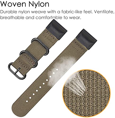 for Garmin Fenix 5X Band Replacement Quick Easy Fit Soft Woven Nylon Watch Strap for Fenix 5X/5X Plus/6X/6X Pro/3/3 HR/Descent MK1/D2 Delta PX/D2 Charlie (26mm Width) (Khaki) - Image 4