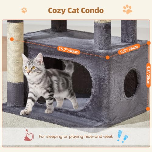 Image of Taoqimiao Cat Tree,37.8-Inch Cat Tower for Indoor Cats,Suitable for Kittens with Luxurious cat condo with Adjustable Baskets and Luxurious Perch MS029SG Smoky Gray