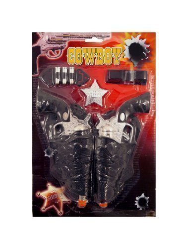 7pc Cowboy Sheriff Twin Holster & Guns Toy Play Set Wild West Fancy Dress
