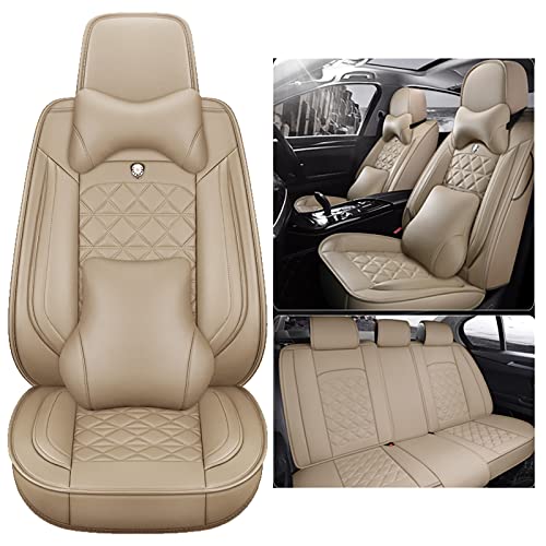 Kuifan Car Seat Covers Universal Full Set for Porsche Tous Les ModèLes Cayman Cayenne Macan Panamera car seat Covers Waterproof ，Luxurious Beige