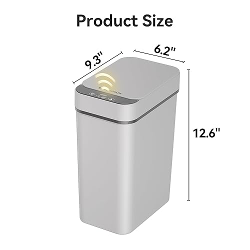 Miniatura 2 de Paquete de 3 cubos de basura de baño de 2.6 galones pequeños sin contacto automático con sensor de movimiento, cubos de basura delgados e