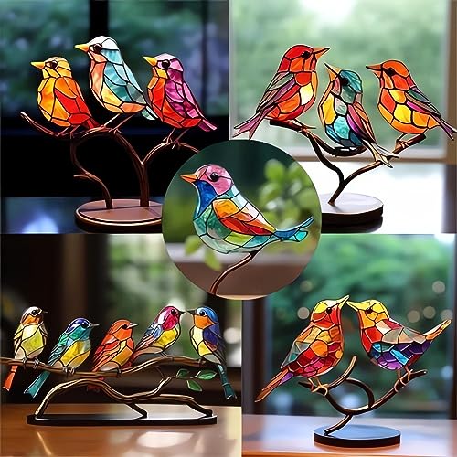Crusjia Stained Glass Birds On Branch Desktop Ornaments, Stained Acrylic Double Sided Multicolor Hummingbird Craft Statue, Metal Art Bird Sculpture - Discover The Enchanting World Of Nature thumb #6