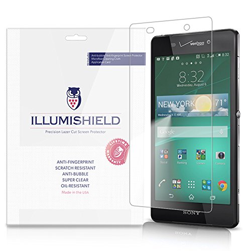 ILLUMISHIELD Screen Protector Compatible with Sony Xperia Z3V (3-Pack) Clear HD Shield Anti-Bubble and Anti-Fingerprint PET Film