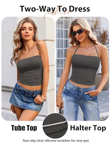 Image of Avidlove Halter Tops for Women Going Out Double Lined Sexy Crop Tank Top Ruched Slim Fit Cami Y2K Outfits Womens Summer Tops