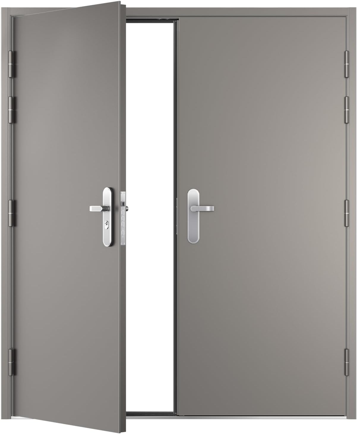 VIZ-PRO Quick Mount Double Steel Security Door with Frame and Hardware, Gray Right Side-Active Leaf Outward