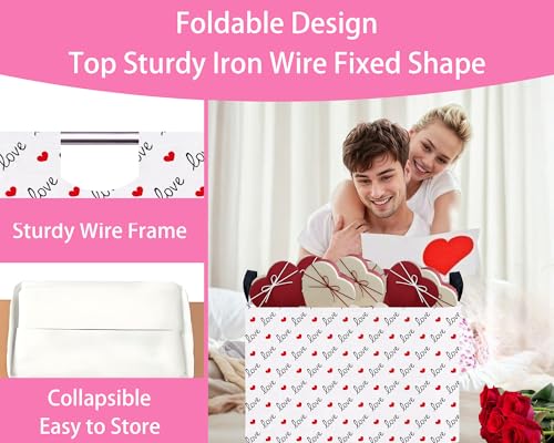 Image of Valentines Day Basket Large Foldable Heart Shaped Storage Box for Gifts Kids Empty Storage Bins Rectangular Toy Organizer Decor (Black LOVE Red Love)