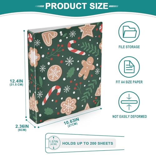 Image of Christmas Gingerbread Snowflakes 3 Ring Binder with 2 Interior Pockets 1.5 inch Binders 3 Ring Heavy Duty Fit 8.5 inch x 11 inch Letter Size for Office School, 2 Pack