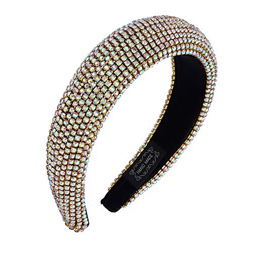 Rhinestone Headband Padded Bejeweled Sparkly Party Velvet Baroque Hairband Crystal Statement Headband for Women Hair Accessories (Clear AB)