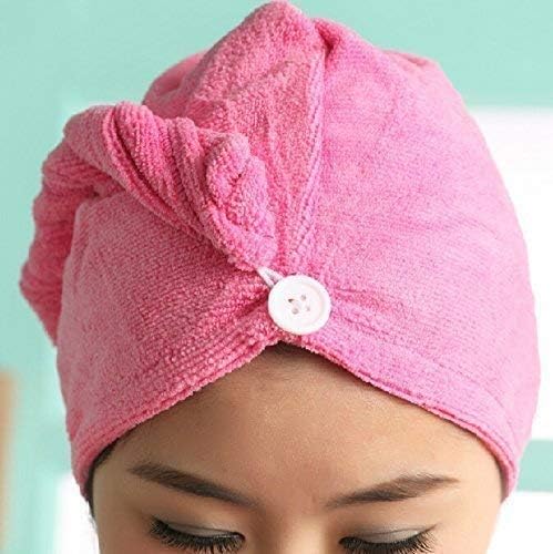 Microfiber Hair Towel Wrap w/Button for Curly, Long, Thick Hair Quick Dry Turban