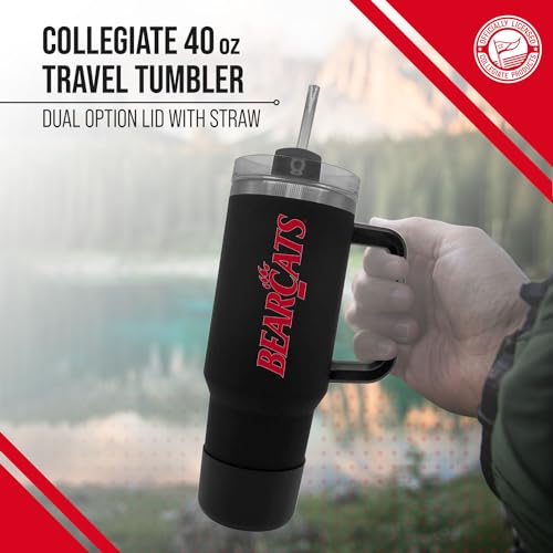 Image of Campus Colors College & University 40 oz Travel Tumbler With Handle - Dual Option Lid With Straw - Vacuum Insulated Stainless Steel (Cincinnati Bearcats - Black)