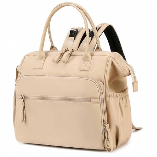 Convertible Diaper Bag Tote, Large Waterproof Travel Diaper Bag with Changing Pad, Anti-theft Pockets and Stroller Clips, for Moms and Dads, Travel and Daily Use (Khaki)