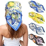 CHLINS 27 Inches Silk Feeling Square Head Scarf - 4 Pcs Satin Square Head Scarves for Women Hair Bandanas Head Kerchief Sleeping Wrap Neckerchief