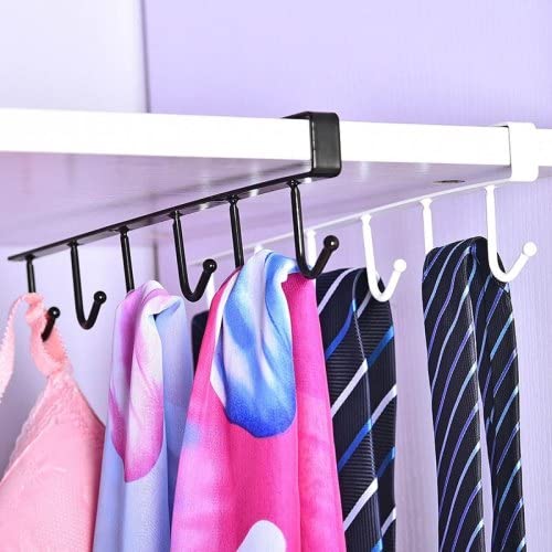Image of DIVERSITY Multifunction 6 Hook Under Shelf Coffee Mug, Cup Holder, Kitchen Utensils Rack for Hanging, Cabinet Storage Organizer, Home Storage Hooks for ties, belts, keys and Kitchen Accessories Holder (Black) Pack of 4