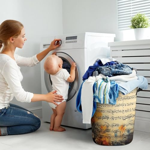 Panier à linge pliable grand format imprimé notes de musique pour buanderie