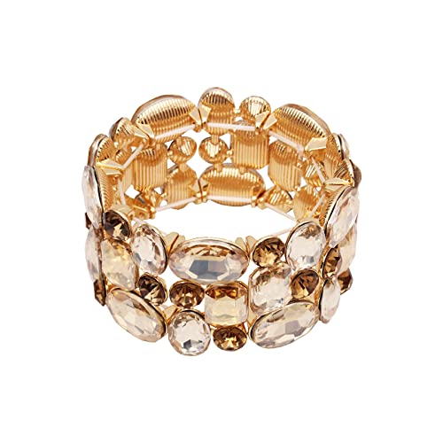 Women’s Wedding Bridal Crystal Leaf Flower Stretch Bangle Elastic Wide Bracelet Jewelry for Brides Bridesmaid