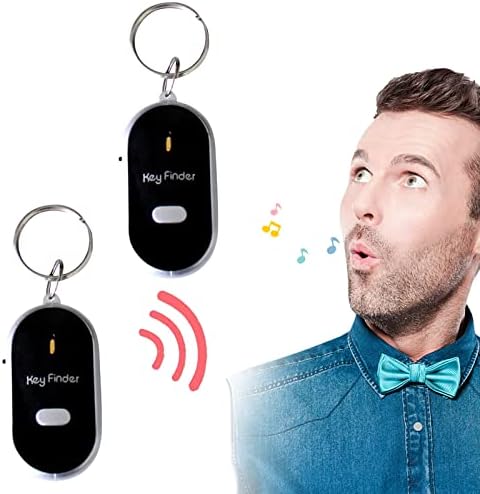 2Pcs Key Finder Tracker,LED Light Torch Remote Whistle Sound Control Lost Key Finder,Easy to Use Key Locator Device