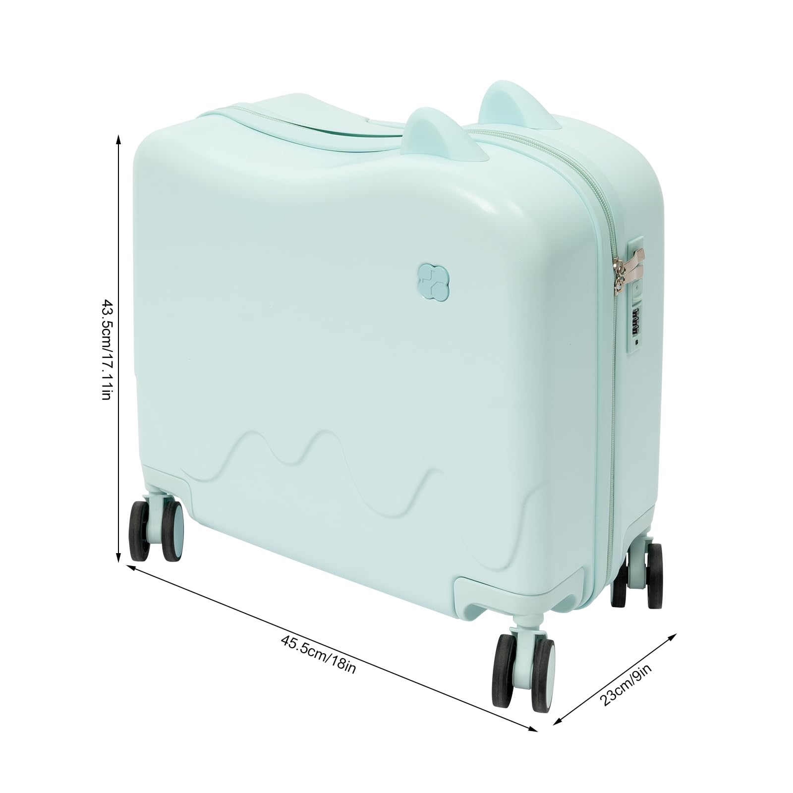 Kinderkoffer zum Draufsitzen, Kindertrolley Kinder Reisekoffer mit Zugstange und Passwortschloss, Rollkoffer Kinder Koffer für 3-6 Jahre Mädchen & Jungen, 37L (Mintgrün)