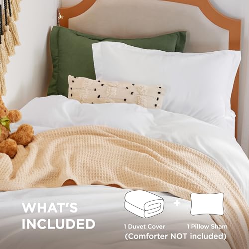 Image of Bedsure Duvet Cover Twin /Twin XL Size - 2 Pieces Prewashed Cotton-Like Polyester Extra Soft Bedding Set, Includes 1 Duvet Cover 68 inchx90 inch with Zipper Closure & 1 Pillow Sham, White, No Comforter