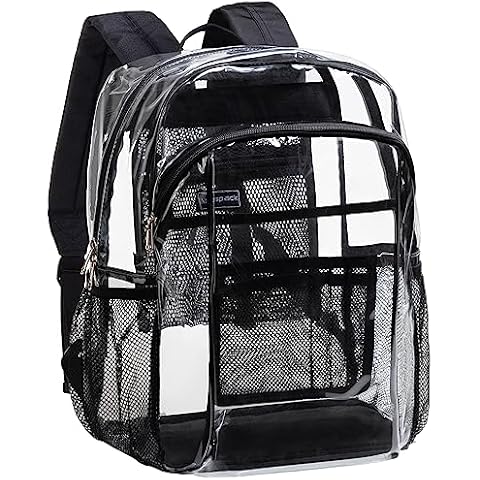 Vorspack Clear Backpack Heavy Duty - Clear Book Bag with Multi-pockets Large See Through Backpack for College Workplace - Black Cover