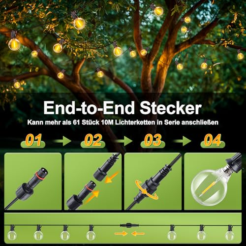 Lichterkette Außen LED Outdoor Strom - 10m Aussen Beleuchtung Balkon Garten Glühbirnen Pavillon Lichterketten Lights Party Terrasse Draußen Birnen Innen Terrassen Aussenlichterkette Gartenbeleuchtung 3