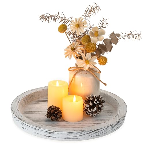 Hanobe Holztablett Rund Deko Tablett: Rustikal Weiß Tablett Holz...