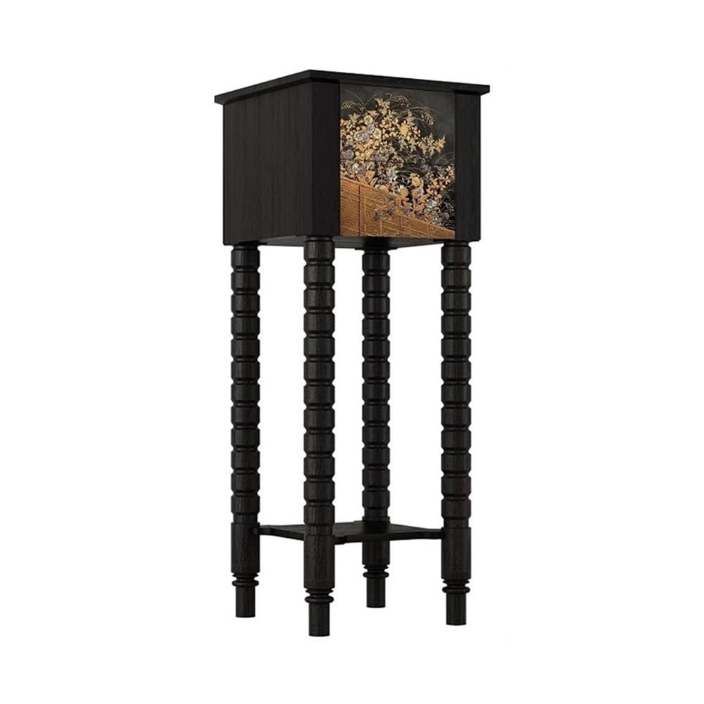 ZENY896V Home Double Drawer French Vintage Floral Decoration Rack, Indoor Tall Foot Walnut Display Stand Decor