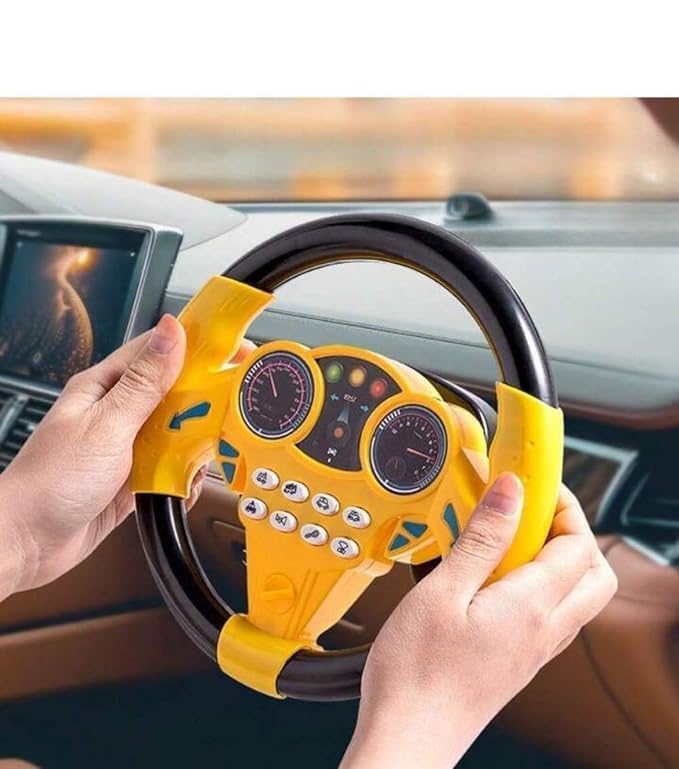 Claudelle Steering Wheel Toy Simulate Driving Car Copilot Steering Wheel Electric Baby Toys with Sound Driving Vocal Toy Kids Musical Educational Stroller Color (YELLOW -1)