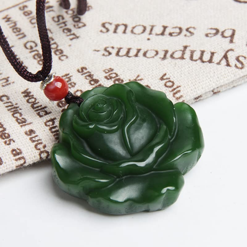 Wixine 1Pcs White Jade Rose Pendant Jadeite Flower Necklace Charm Fashion Accessories Hand-Carved Man Luck Amulet Gifts4