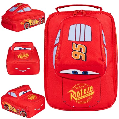 Disney Cars Lunch Bag for Kids Lightning McQueen Car Shaped Lunch Cooler Bag with Mesh Pocket Name Tag for School Snacks Travel Gifts for Kids