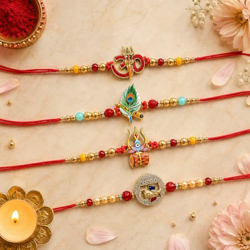Image of Frostick Men's Rakhi Gift Set - 4 Designer Rakhis, 1 Celebrations Chocolates Pack, Roli Chawal, Greeting Card | Perfect Raksha Bandhan Chocolate Combo for Brother