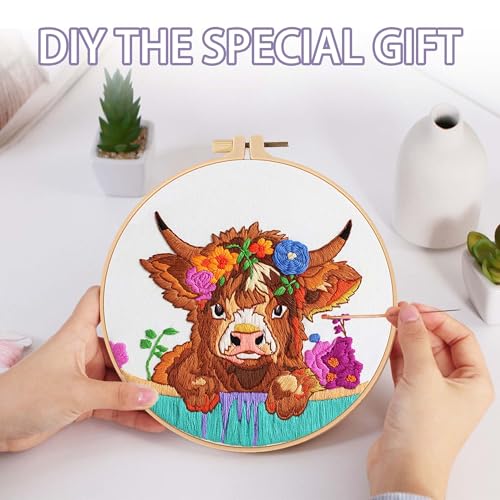 Image of Offizon 2 PCS Embroidery Kit for Beginners Stamped Cos Pattern | Cross Stitch DIY Craft Set, Hoop Included, Animal Embroidery Accessories, Stitching Sewing Kit Gift for Adults