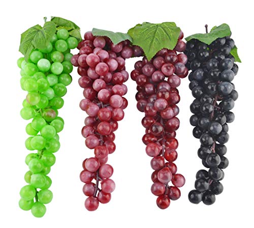 JEDFORE Lot de 4 grappes de raisins artificiels en caoutchouc givré de 30,5 cm pour décoration de mariage vintage (noir, rouge, vert, violet)