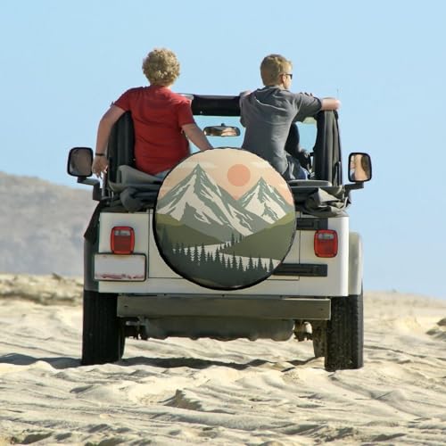 Image of Camping Spare Tire Cover Mountain Adventure Polyester Universal Spare Wheel Tire Cover Wheel Covers Mountain Forest Tire Cover for Camper Trailer Truck SUV Universal 15 Inch