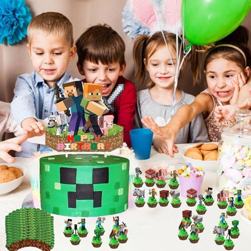 55 Stück Video spiel thema geburtstag kuchendeko, Enthält Muffin förmchen, Cupcake Toppers, Muffin form papier, Geeignet für Jungen- und Mädchengeburtstagsfeiern