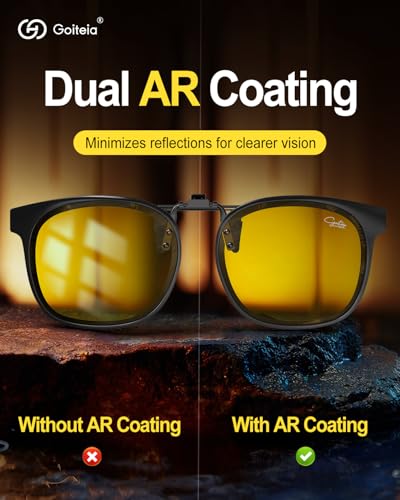Image of Goiteia Oversized Night Driving Glasses Clip on For Driving-Polarized Anti Glare From Headlights,Framed To Conceal Glasses