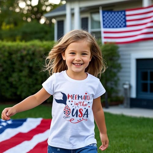 Image of Toddler Boys Girls 4th of July Short Sleeve Shirt - Kids Patriotic American Flag Memorial Day USA Tops 2-7T
