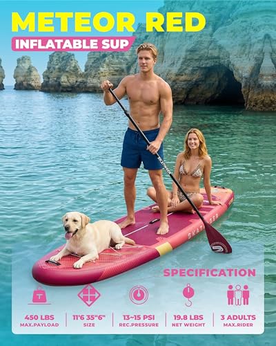Image of Skatinger 11'6x35 inch Super Wide Inflatable Paddle Board, Ultra Stable Stand Up Paddleboards for 450lb /3 People /Family /Big Size w /Shoulder Strap, 100L Backpack, Ultra-Light All-Round Sup Board