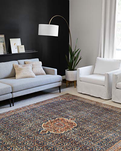 Loloi Layla Collection LAY-09 Cobalt Blue/Spice 2'-0" x 5'-0" .13" Thick Accent Rug, Soft, Durable, Vintage Inspired, Distressed, Low Pile, Non-Shedding, Easy Clean, Printed, Living Room Rug