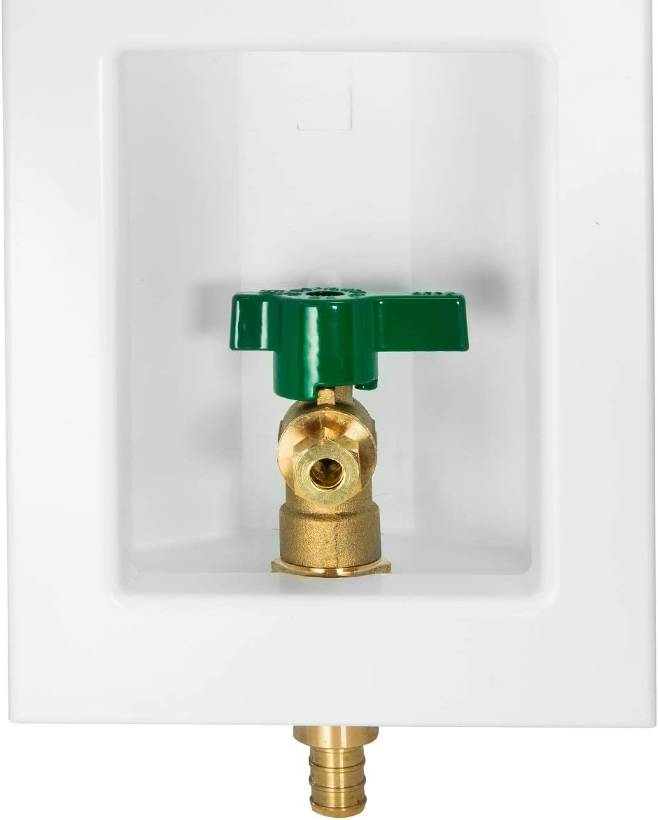 EFIELD Pex Pre-assembled Ice Maker Outlet Box, 1/2-Inch Pex F1807 Crimp with Installed 1/4-Turn Ball Valve, White,(IM002)