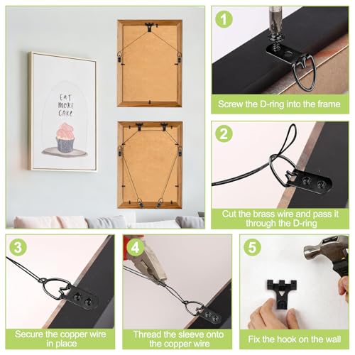 Image of Picture Hanging Kit - 1 Roll 10M Picture Wire & 6 Hanging Hooks & 12 D-Rings with Nails Heavy Duty Picture Hangers for Wall Art, Exhibitions & Galleries(Black)