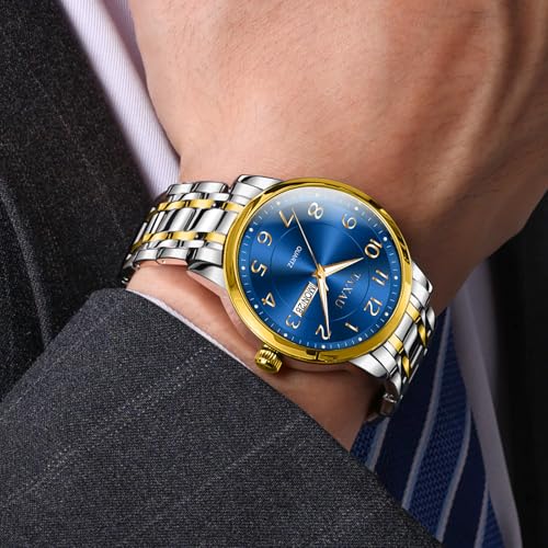 Men’s Dress Watches Waterproof Analog Watch with Day Date Stainless Steel Wrist Watch Luxury Large Arabic Numerals Classic Luminous Hands Easy Read, Hidden Butterfly Clasp Silver Watch Relojes para Hombres2