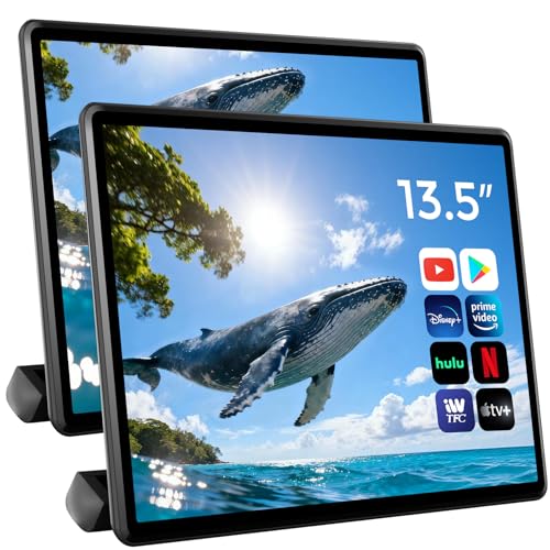 13.5' Android Car TV Headrest Monitor for Back Seat,Portable Rear Entertainment System Support Phone Wireless Mirroring 5G WiFi/HDMI/USB/Sync Touchscreen Video Players (2+32G(2PCS))